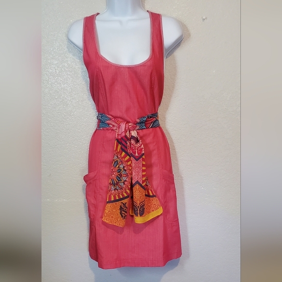 Fossil Pink Boho Cotton A-Line Sleeveless Belted Tied Waist Midi Dress Size 12 - Picture 4 of 16